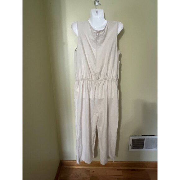 New Linen Blend Jumpsuit Sz 8 Beach Coastal Resort Vacation V-Neck Drawstring - Picture 7 of 16